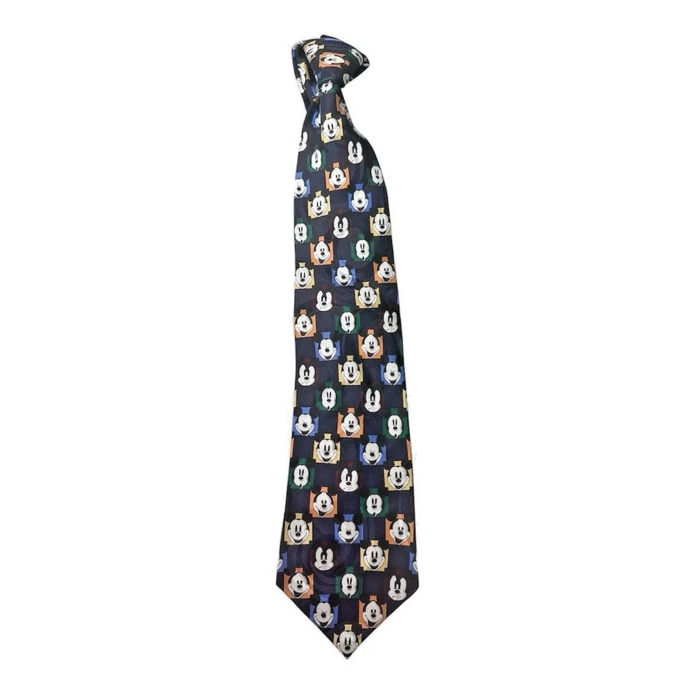 Disney Mickey Mouse Faces Silk‎ Tie Navy Handmade Korea